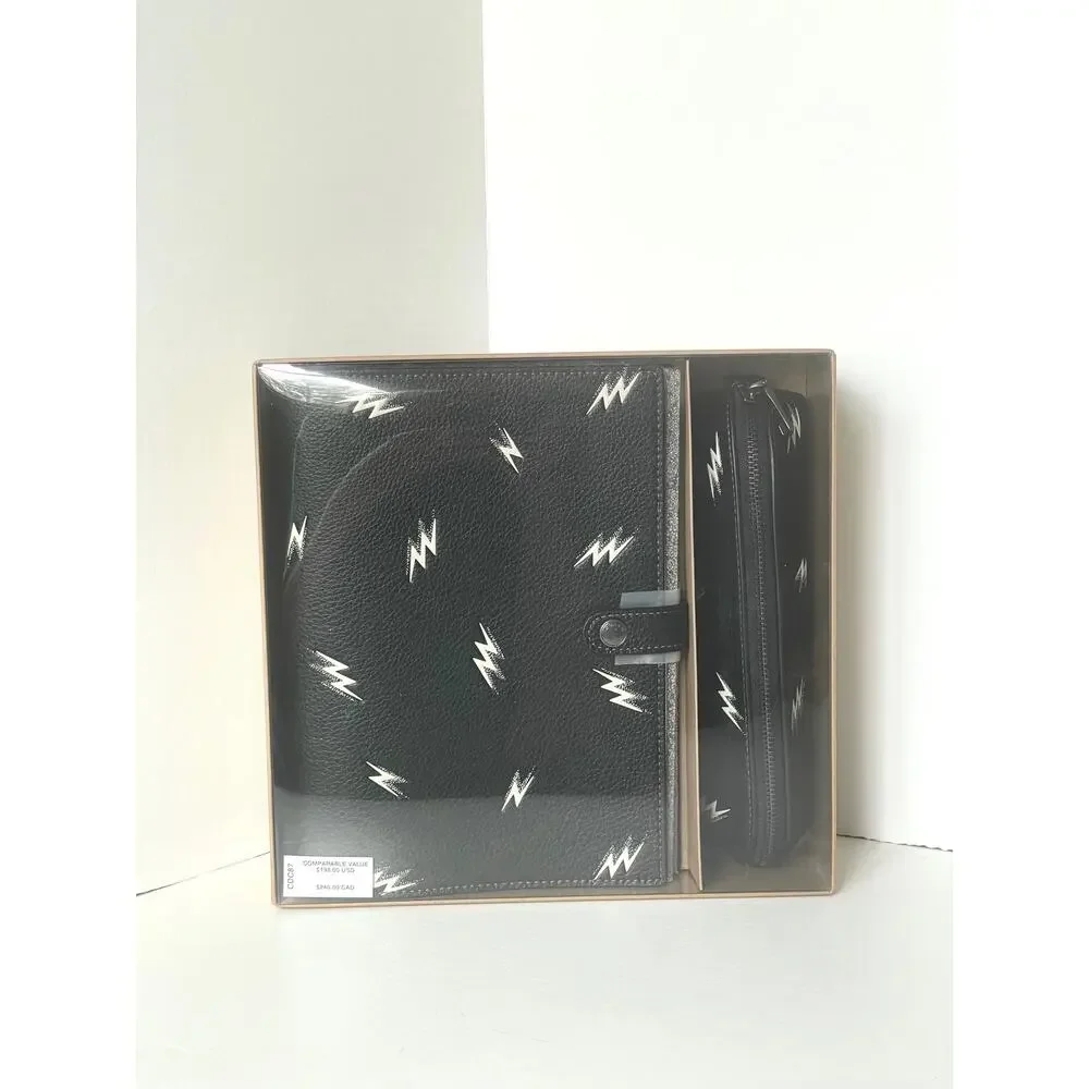 Coach Boxed Notebook Pencil Case Set Lightning Bolt Print CDC87
